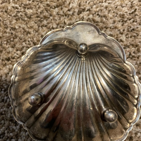 Silver on Copper Clam Shell Sugar Bowl and Tongs - Picture 4 of 5
